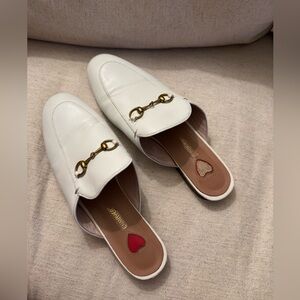 Horse-bit Loafer Mules in White/Antique Gold